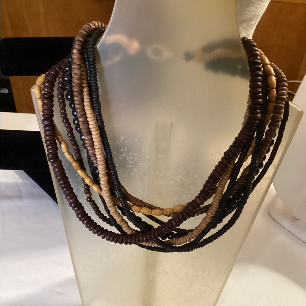 Nine strand wooden beaded necklace